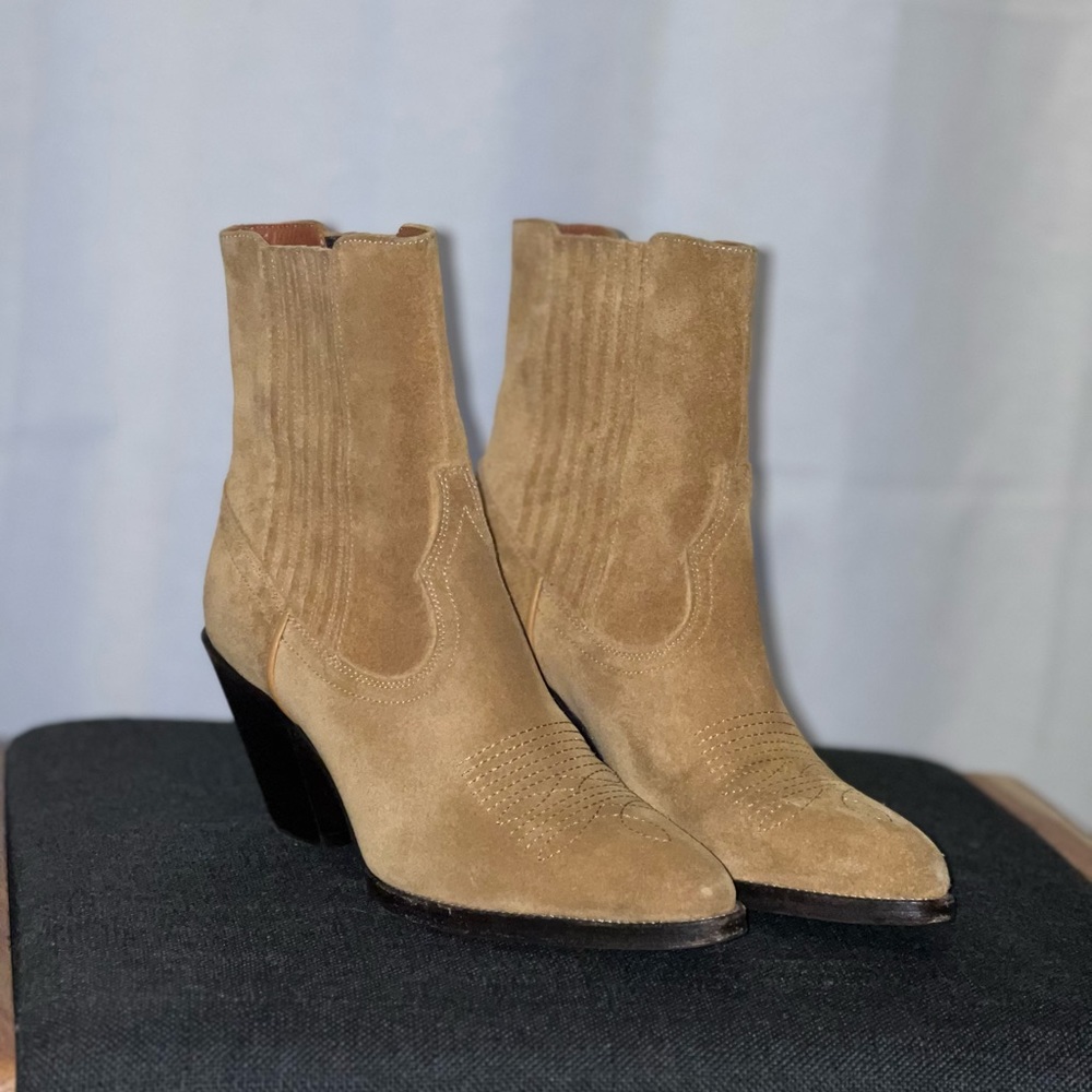 Ralph Lauren Lowrey Suede Cowboy Boot in SAND (color).